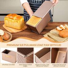 Corrugated Bread Pan With Lid, Ensures Even Heat Distribution & Nonstick Release, Perfect For Homemade Bread - Gold - View 1