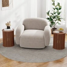 Round Fluted Nightstand, Mid Century Modern Tall Side Table With Storage, End Table With Sliding Tambour Doors, Adjustable Shelf, Small Wood Bedside Table For Bedroom,Living Room,Office - Lạc đà - Xem 4