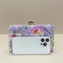 亮片刺绣花卉手拿包，女士时尚亮片拼接手提包，派对晚宴包，随机裁剪，适合女性，适合派对、婚礼、舞会、度假等场合。是派对、婚礼、舞会、晚宴/庆典活动的理想之选，可搭配节日派对礼服、晚礼服和亮片连衣裙。闪亮亮片手提包，女士优雅之选。 - 紫丁香色 - 查看 4