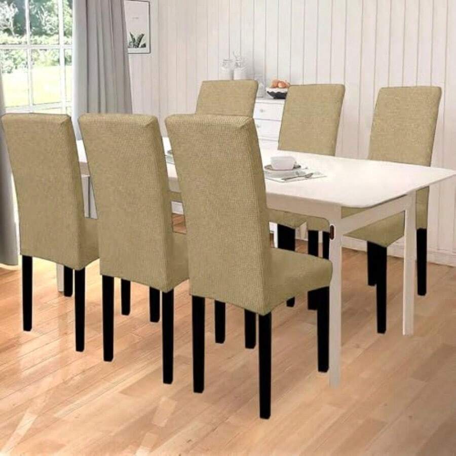 Melocotton 6 Fundas para sillas Fundas elásticas para sillas de Comedor Fundas Impermeables Lavables en Casa Paquete de 6 Fundas Kaki - Pies - Ver 1