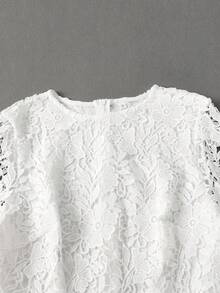 女士蕾丝婚纱，长袖高领露背及地优雅晚礼服 - 白色 - 查看 3