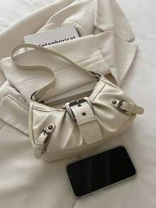 1pc Women's Vintage Riding Style Rivet Adjustable Strap Crossbody Bag, Large Capacity Soft Gradient Color Shoulder/Underarm Bag, Suitable For Work, Date, Party, Shopping, Wallet Storage, Suitable For Young Women, College Students, New White-Collar Workers, Office Workers. Very Suitable For Office, Campus, Work, Business, Commute, Outdoor Activities, Travel And Outings - Beige - View 6