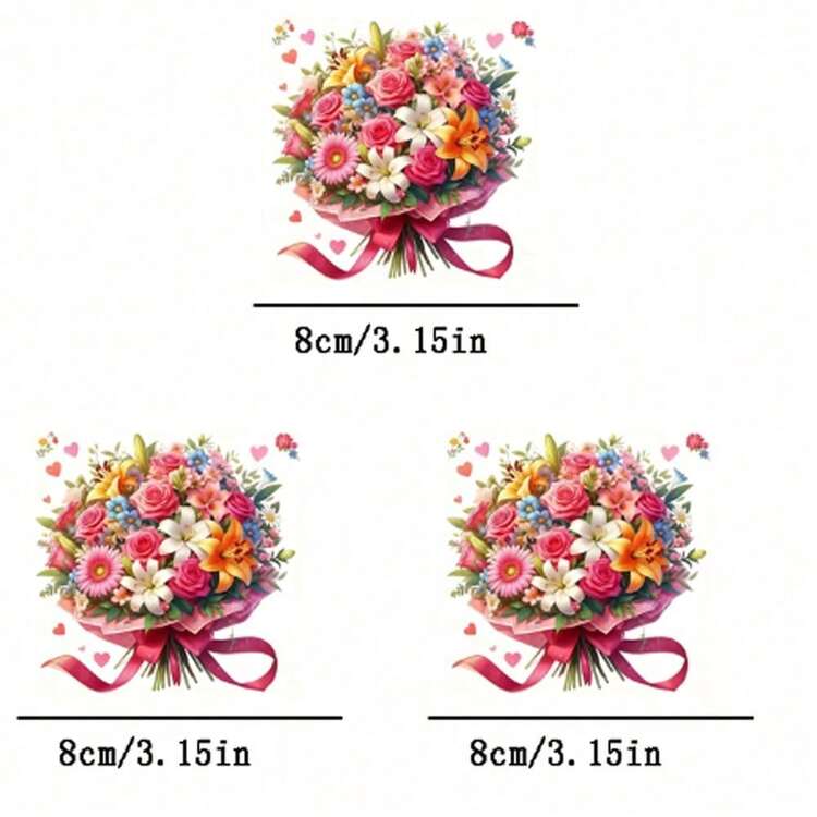 1pc/2pcs/3pcs Romantic Floral Motif - Pink Love, Hand-Painted Rose & Lily Floral Heat Transfer Print, For DIY T-Shirt, Sweatshirt, Jeans, Hoodie, Backpack, Jacket, Handbag, Pillow - 3PCS-s - View 7