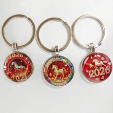 3pcs 2026 Year Of The Horse Metal Keychain - Glass Round Number Tag Scratch-Resistant Car Key Chain Backpack Keyring, Housewarming New Year Animal Sign Gift - Multicolor - View 12
