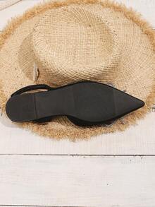 女士时尚尖头黑色水晶蝴蝶结玛丽珍鞋，休闲无后跟凉鞋 - 黑色 - 查看 6