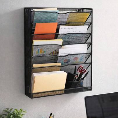 Organizador de Arquivos de Malha com 5 Andares – Suporte de Documentos para Parede