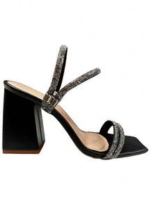 Women's Comfortable Rhinestone Sandal For Parties - Black - View 9