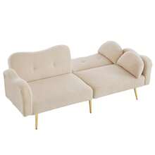[Sleeping Function] 2-Seater Sofa Bed - Modern 2-Seater Sofa With Adjustable Backrest And Gold Metal Legs, Integrated Bed Function. Multifunctional 2-In-1 Furniture. - Beige - View 10