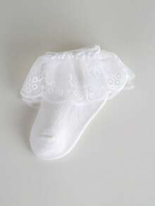 3 Pairs White Lace Socks, Elegant & Sweet Princess Style, Suitable For Children Dance - White - View 5
