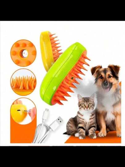 3 Em 1 Escova A Vapor Para Gato Autolimpante Escova De Massagem Removedor De Pêlos Penteador De Animais De Estimação