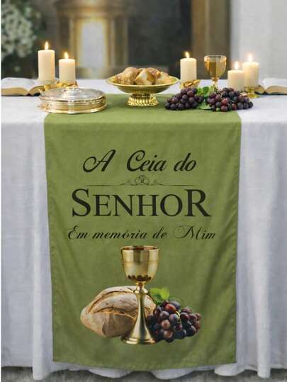 CAMINHO DE MESA VERDE OLIVA PARA MESA DE SANTA CEIA OU PULPITO  0.60 MCX1.60CM