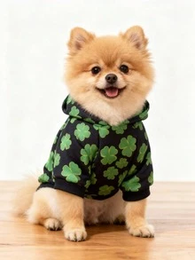 LUCKIE LABO Áo hoodie thời trang thường ngày in hình cỏ ba lá và đồng xu ngày lễ Thánh Patrick, thích hợp cho chó và mèo nhỏ mặc trong nhà/ngoài trời. - màu đen - Xem 1