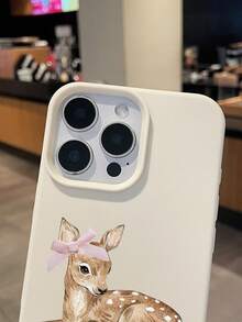 Soft Matte Pink Bow Deer Illustration White Faux Leather Texture TPU Phone Case, Delicate Touch, Anti-Slip, Fingerprint Resistant, Suitable For Daily Use Or As A Gift, Compatible With IPhone, Galaxy S24 Ultra/Galaxy S25 Ultra - White - View 7