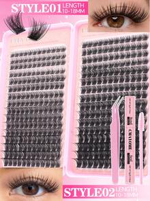 640/592/576片D型卷翘10-16mm混合假睫毛，10D-150D高容量DIY假睫毛套装，包含胶水、睫毛刷和睫毛嫁接镊子，妆效自然，可重复使用，适合日常妆容、婚礼、派对、圣诞节和旅行 - 粉色 - 查看 8