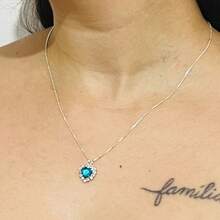 Venetian Chain Necklace And Heart Earring Set With Micro-Pave Cubic Zirconia Stones, Semi-Precious Jewelry Plated In 925 Silver. - 藍色 - 查看 5