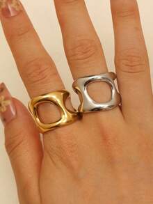 1枚不锈钢镂空宽戒指，简约设计，优雅百搭，高品质礼品，适合女性日常、派对、活动佩戴。 - 彩色 - 查看 2