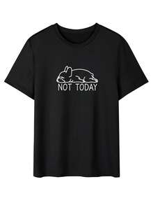 Áo thun tay ngắn cổ tròn in hình chú chó lười biếng, phong cách thường ngày, đa năng, in chữ "NOT TODAY" (Không phải hôm nay) - màu đen - Xem 2