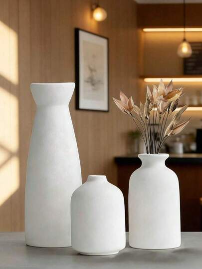 1 Set Beige Minimalist Vase Decor, Modern Bohemian Rustic Home Decor, Reed & Dried Flower Vase, Creative Bookshelf, Desk, Shelf Vase Decoration With Boho Style Mini Vase, Dining Table Party Vase, Living Room Office Bookshelf, Entryway Bedroom Decor