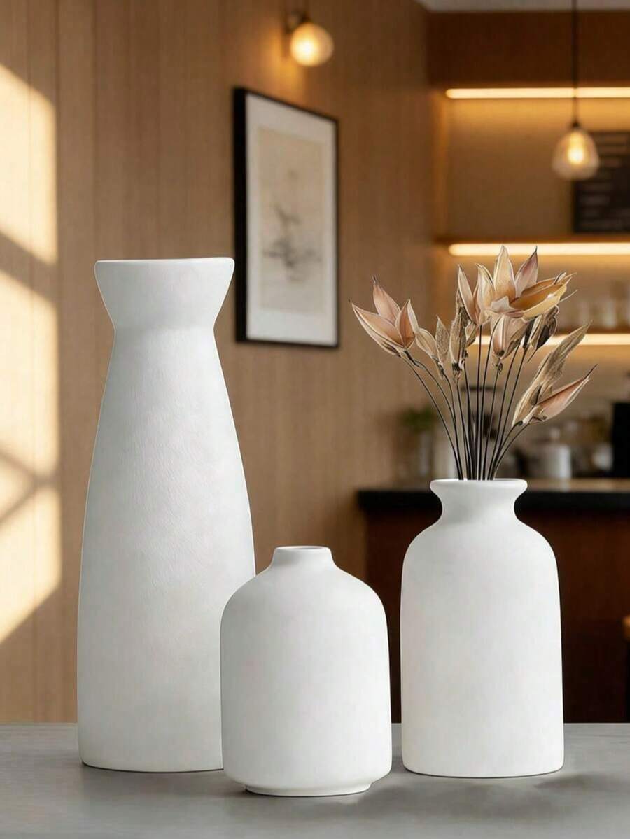一套米色极简花瓶装饰，现代波西米亚乡村风家居装饰，芦苇和干花花瓶，创意书架、书桌、置物架花瓶装饰，搭配波西米亚风格迷你花瓶，餐桌派对花瓶，客厅办公室书架，玄关卧室装饰 - 1PC - 查看 1