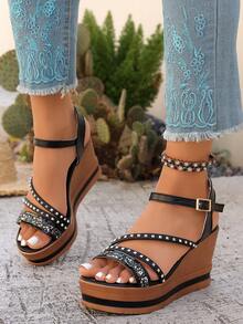 Women's Fashion Wedge Heel High Heel Platform Sandals, Casual Beach Wear - Black - View 5