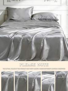 3pcs Silky Satin Bed Sheets, Soft & Breathable, Wrinkle-Resistant, Luxurious Hotel Style, Ideal Gift For Parents & Friends, Available In Multiple Colors & Sizes, Suitable For Twin, Full, Queen, King Beds - Silver - View 9