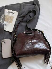 This Is A Stylish, Compact, And Chic Tassel Handbag, A Newly Designed, Personalized, And Multifunctional Women's Handbag With A Novel And Unique Design. It Is Versatile, Suitable For Casual Commuting, Shoulder Carrying, Or Crossbody Wear. - Coffee - View 7