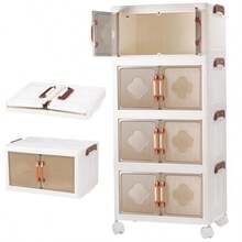 carrito organizador4 Niveles Cajas de AlmacenamientoContenedores de Organizador Plegable de Plástico con Tapas Y Ruedas Carrito Organizador de Para la Sala el Baño y la Cocina - Transparente - Ver 8