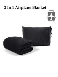 1pc Travel Blanket & Pillow Set, Premium Soft 2-In-1 Airplane Blanket With Soft Pillow Cover, Travel Pillow Case, Luggage Handle Wrap And Backpack Clip, Easter Gift, Travel Pillow, Travel Accessories, Suitable For Car, Plane, Airport, Camping And More - Black - View 12