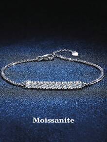 BLOVEMEE 1条奢华925银0.9克拉莫桑石手链，适合女性日常佩戴，亦可作为结婚纪念日、母亲节、情人节、生日、新年珠宝礼物。 - 銀色 - 查看 6