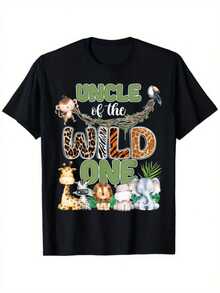 Shirts For Men Uncle Of The Wild One 1st Birthday Family Matching T-Shirt, Suitable For Unisex Personality Casual Round Neck Outdoor Short-Sleeved T-Shirt, Slightly Elastic, 100% Cotton, S-XXXL Men's Casual Print Round Neck Short Sleeve T-Shirt Men Women T-Shirt Print Tee - Black - View 1