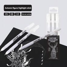 3pcs Gel Pens, 0.5/0.8/1.0mm White Fluorescent Pens, Smooth Writing, Suitable For Art Drawing, Classic White Ink - White - View 1