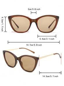 一副女士复古猫眼PC镜框眼镜，金属镜腿，时尚街头风，复古别致 - 茶色 - 查看 4