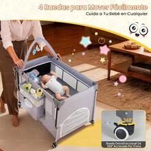 cunas para bebésKONEIYA Cuna para Bebe con Mosquitera 3 en 1 3 Niveles Ajustables Corral para Bebe Multifuncional Portatil Y Plegable Acopla Cama Colecho Incluye Organizador Y Juguetes 110 * 80 * 60cm - gris1 - Ver 4