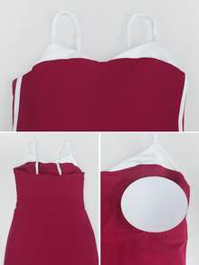 Sodalemon Women's Contrast Color Workout Fitness Dress, Elastic Sports Casual Yoga Dress With Contrast Lining Summer - Red Violet - View 11