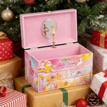 Colorful Girls' Musical Jewelry Box | 3 Drawers, Ballerina & Unicorn Jewelry Set | Waltz Of Flowers Tune Gift - Hồng - Xem 4