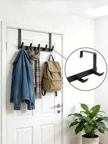 Suport suspendat de perete deasupra ușii, cu cârlige multiple și spațiu de depozitare pentru prosoape - Design modern care economisește spațiu, ușor de instalat pentru paltoane grele, jachete, rochii, lenjerie de pat - Cadru negru robust și suprafață albă, potrivit pentru intrare, dormitor, depozitare în baie - Soluție multifuncțională de depozitare pe ușă, cârlige practice, cârlige montate pe perete, cârlige pentru ușă, cârlige de perete, cârlige pentru prosoape de baie - Multicolor - Vizualizare 7