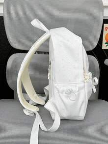 1pc Nylon Star Pattern Large Capacity Backpack, Fashionable Casual Backpack For Students, Commuting, Travel, Unisex - White - View 4