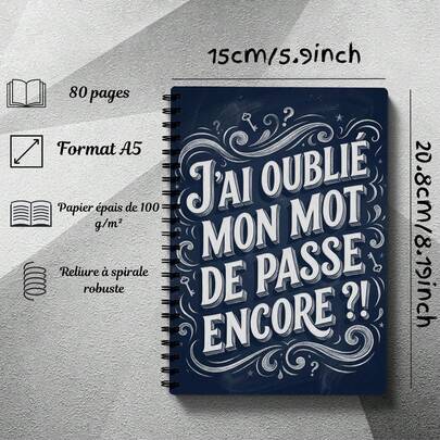 Französisches Passwort-Organisationsheft - Spiralbindung Passwortbuch mit Wochen-/Monatspasswortseiten, kompaktes Sicherheitstagebuch geeignet für Erwachsene, Senioren, Eltern - praktisches Geschenk für Passwort-Tracking & Sicherheitsnotizen