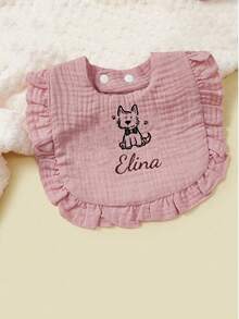 1pc Custom Design Baby Bib With U-Shaped Lace, Personalized Exclusive For Infants - Multicolor - View 7