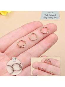 3件装鼻环 - 316L不锈钢双环鼻环 16G/18G/20G 铰链式锆石耳廓穿孔饰品 鼻中隔环 唇环 耳骨耳环 耳廓环 耳屏环 耳骨钉 7mm/8mm/10mm - 玫瑰金(鍍) - 查看 9