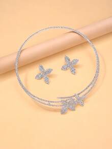 Best-Selling Floral Open Choker Necklace & Earrings Set, Luxury Elegant Jewelry Set, Women Accessories Set - Silver - View 6