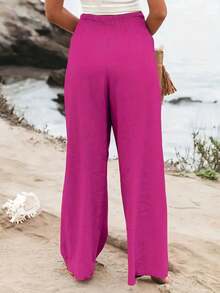 Loose High Waist Wide Leg Casual Pants For Women, New Arrival Autumn Spring - Rose Red - View 2