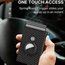 Carbon Fiber PU Leather Credit Card Bag, Aluminum Alloy Automatic Card Clip, Personalized And Fashionable Credit Card Bag - one-size - View 2