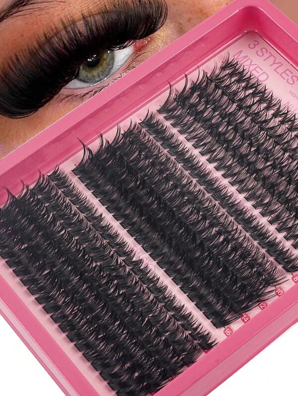 300pcs D Curl DIY Eyelash Cluster,30D-100D Cluster Eyelashes, 0.07mm D Curl 8-16mm Mixed Natural Eyelash Extensions, Super Thick And Lengthening Cluster Eyelashes, Curly Single Eyelashes, Thin And Lengthening Eyelashes,Lengthening And Cartoon-Like Appearance Eyelashes, Suitable For Beginners At Home200pcs Extra Thick False Eyelashes, 200pcs Large Capacity