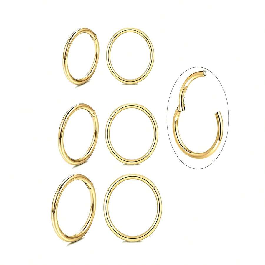 Pendientes de aro pequeños y delicados chapados en oro de 18k, aros pequeños con bisagra de acero quirúrgico de 18G para lóbulo, cartílago, hélix, rook, daith, concha, nariz, labio y perforaciones corporales. Accesorios de joyería versátiles perfectos para usar mientras nadas, te bañas, haces ejercicio. Excelentes para el Día de San Valentín, cumpleaños, Día de la Madre y sorpresas de vacaciones. - Multicolor - Ver 1