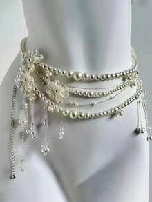 1 chiếc dây đeo eo nhiều lớp tua rua ngọc trai tối giản thời trang, dây đeo eo hình bướm và ngọc trai độc đáo, thanh lịch, sang trọng, gợi cảm, quà tặng ngày lễ cho nữ, trang sức dự tiệc cho nữ - Nhiều màu - Xem 4