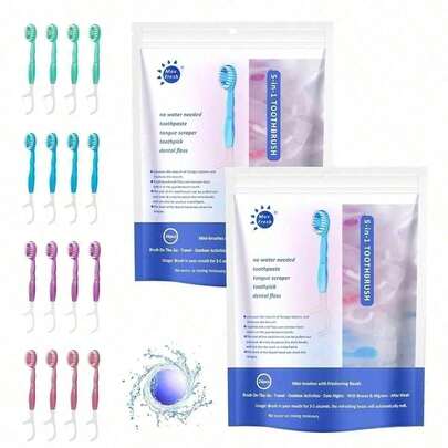 26 5-In-1 Mini Toothbrushes- With Floss, Toothpick ,Toothpaste - Four Flavors(Mint, Green Tea, Cherry Blossom, Honey Peach)Individually Packaged,Portable On The Go Toothbrush For Work Travel, Travel Essential