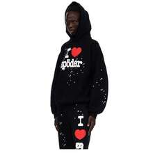 Sp5der I Heart SP5 Souvenir Hoodie Black And Matching Sweatpants Set | Premium Heavyweight Layering Outerwear |Unisex For Both Men And Women | Perfect Streetwear Set | Loungewear And Daily Casual Wear Set - Áo hoodie đen - Xem 5