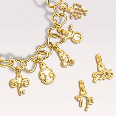 STYLEVER 1pc Gold-Color 12 Zodiac Sign Pendant, Handmade Clip-On Pendant For Necklace Or Bracelet, Charming DIY Pendant, Unique Classic Style DIY Pendant, Suitable For Daily Wear, Parties And Banquets