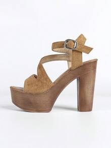 Women's Sandals, 2025 New Spring & Summer Fashion Sexy Open Toe Thick Heel Platform Waterproof Shoes - 棕色 - 查看 6